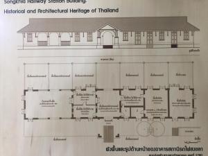 ผังพื้นและรูปด้านหน้าของอาคารสถานีรถไฟสงขลา